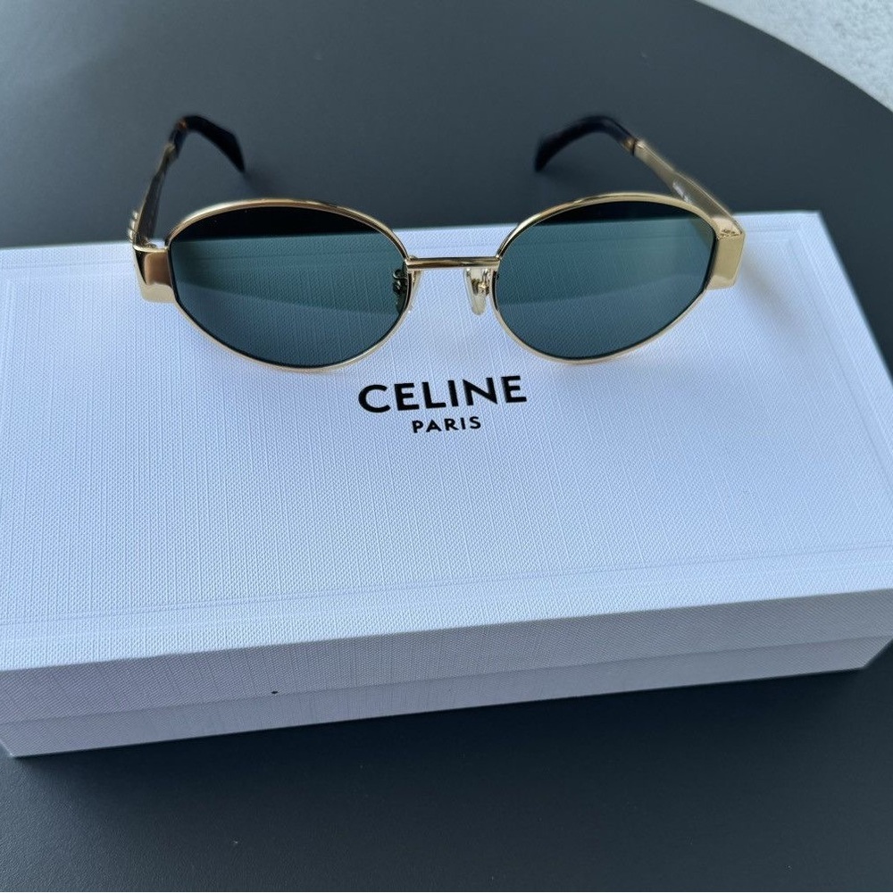 Celine Gold Frame Sunglasses with Dark Green Lenses